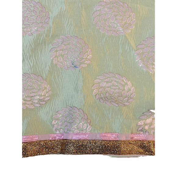 Traditional Brocade Dress Girls 32 Green Gold Floral Sleeveless Ethnic Partywear - Picture 2 of 7